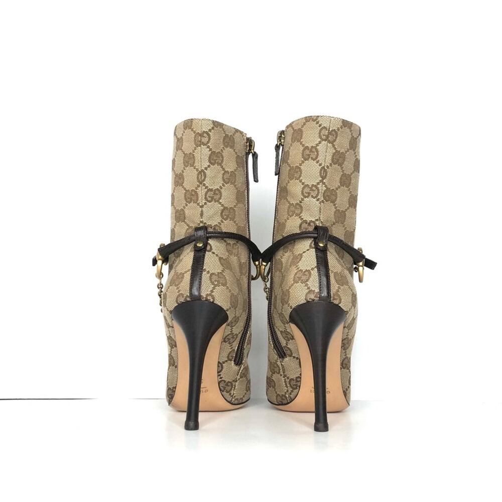 Vintage Gucci GG Monogram Horsebit Harness Ankle High Heeled Boots 5 - Picture 5 of 11